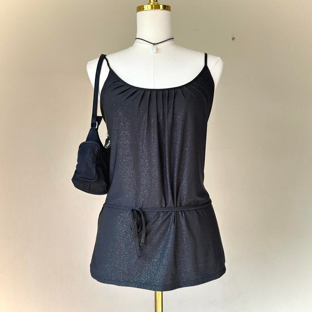 Y2K Express Metallic Cami Top Small Black Sparkly Club Going Out Tuscan Mom
